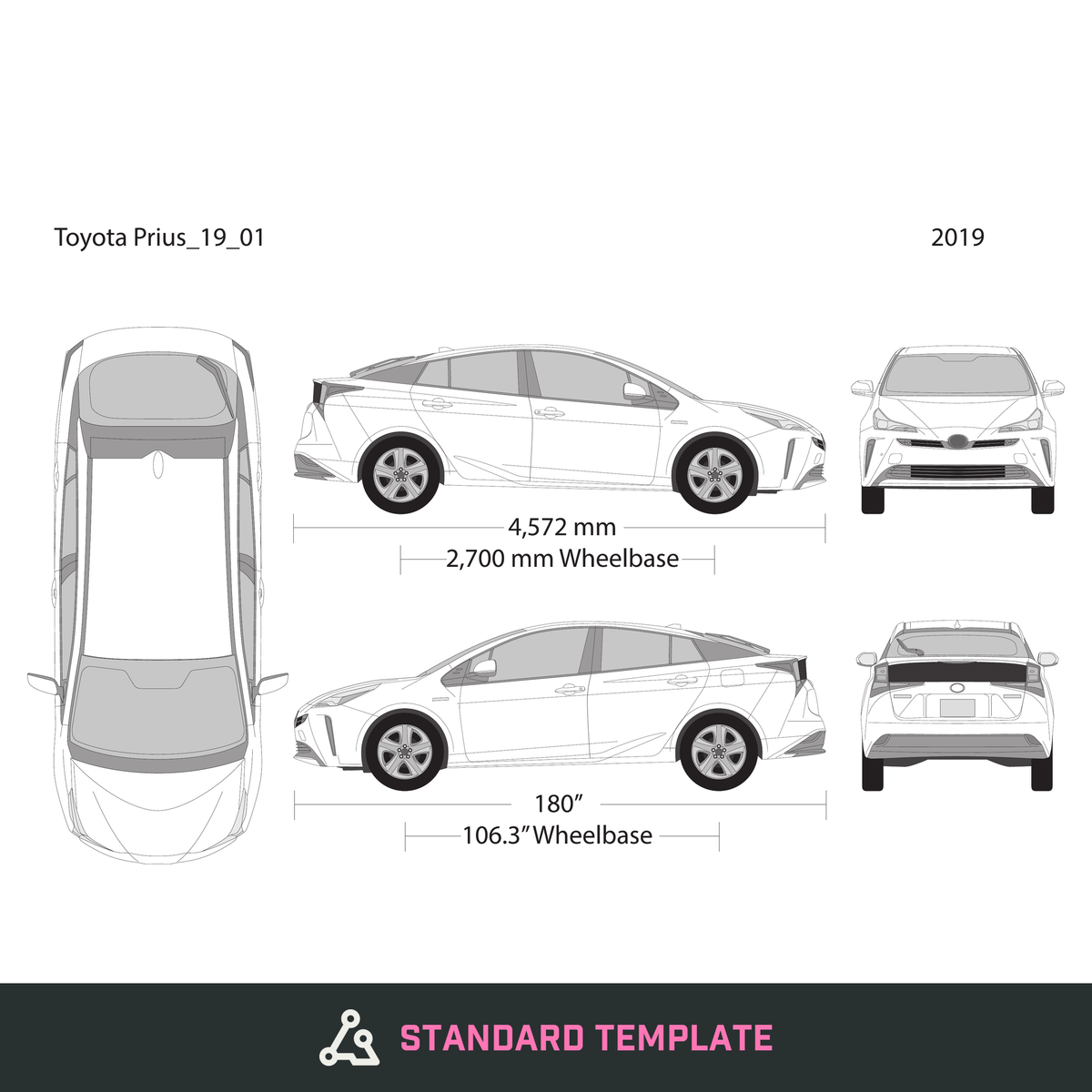 2019 Toyota Prius vector wrap template V01, Design-Ready PDF - GravBase