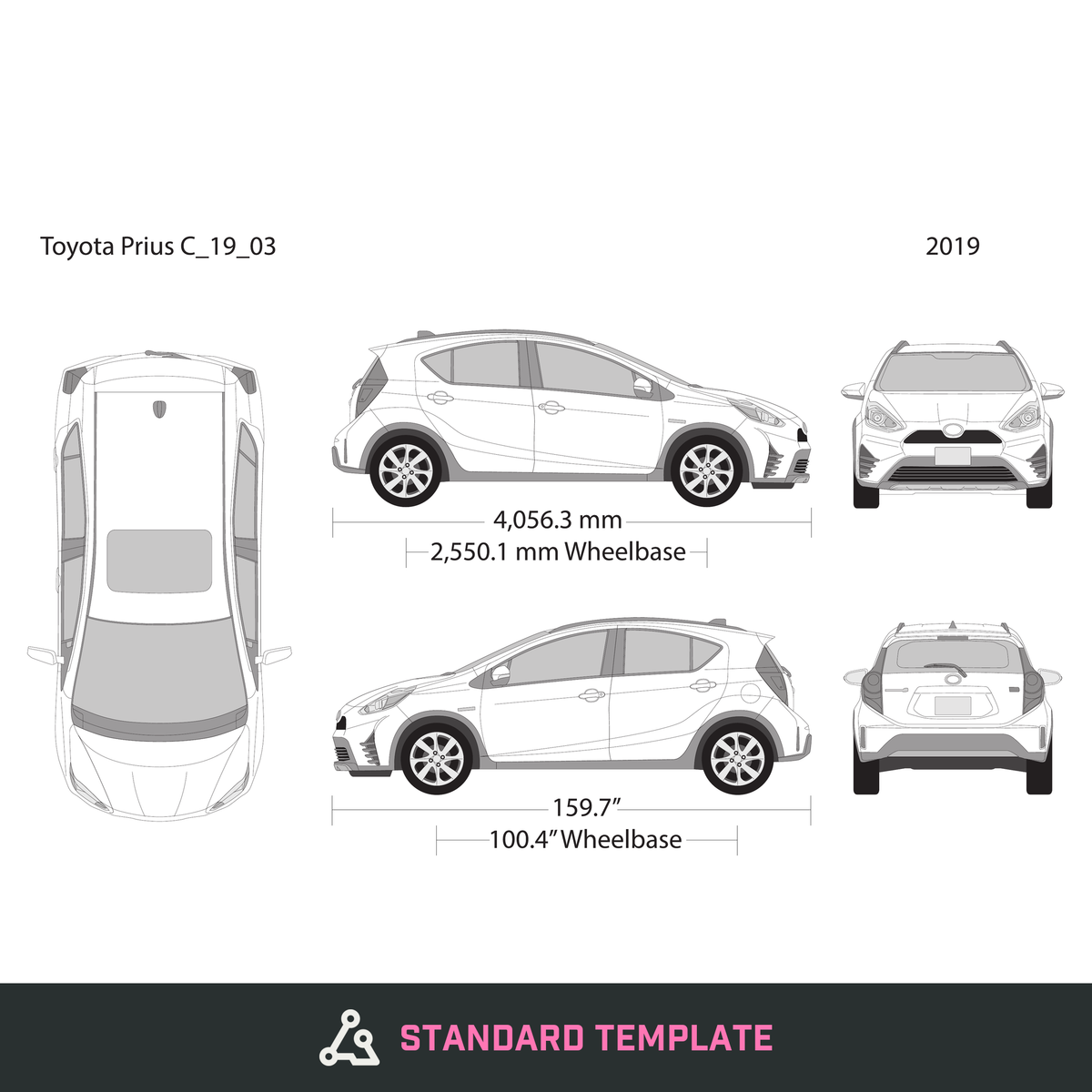 2019 Toyota Prius vector wrap template V03, Design-Ready PDF - GravBase