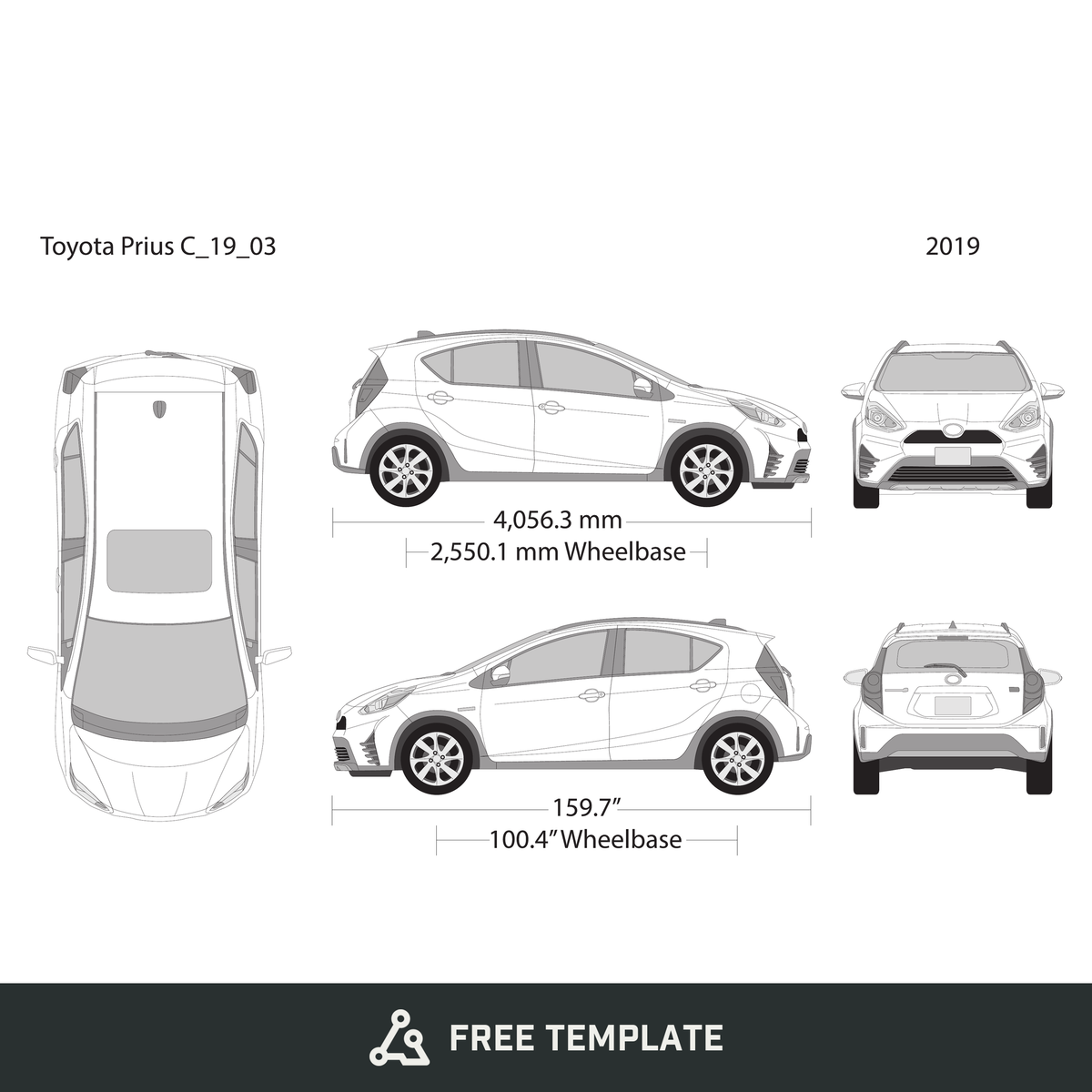 2019 Toyota Prius free vector vehicle wrap template - GravBase