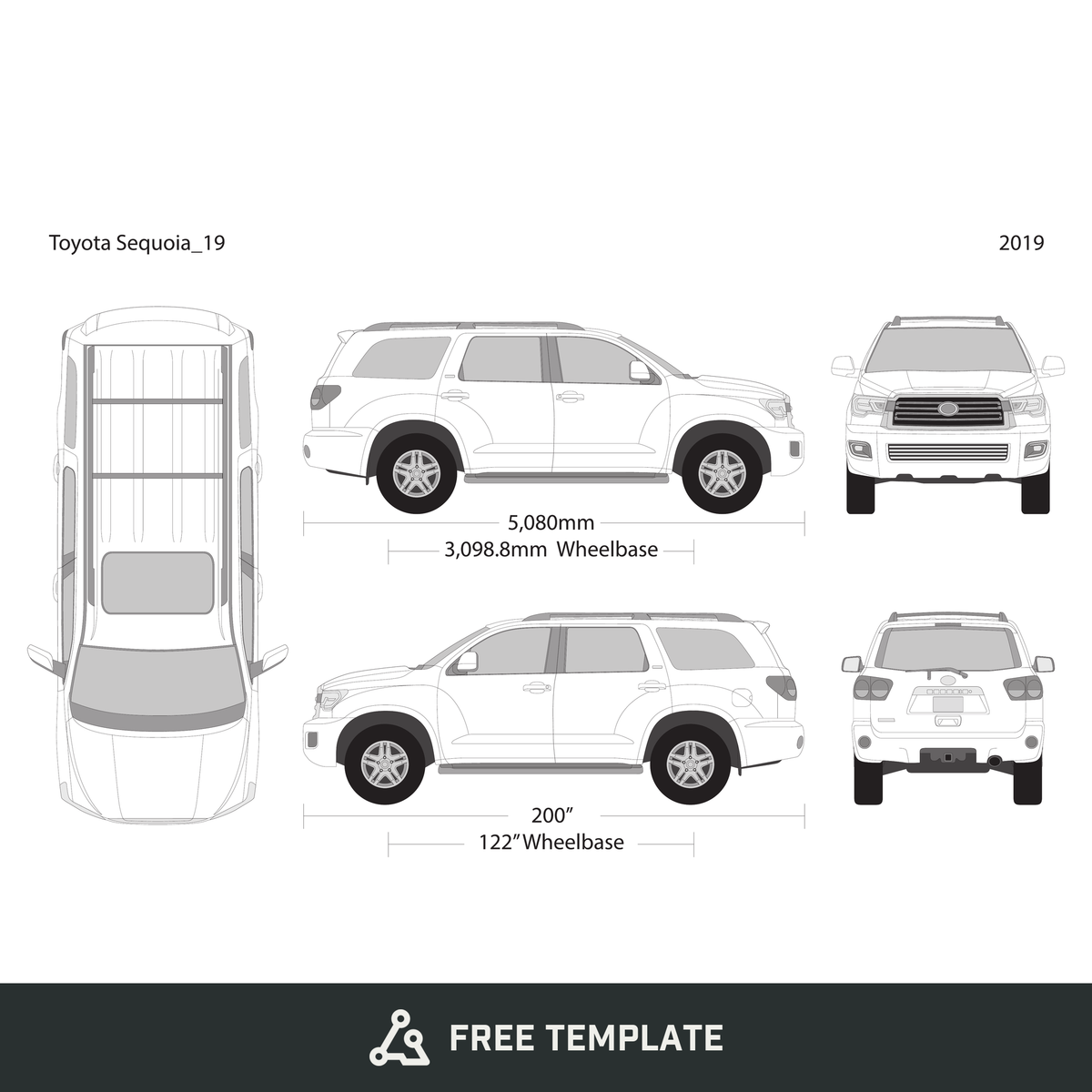 2019 Toyota Sequoia free vector vehicle wrap template - GravBase