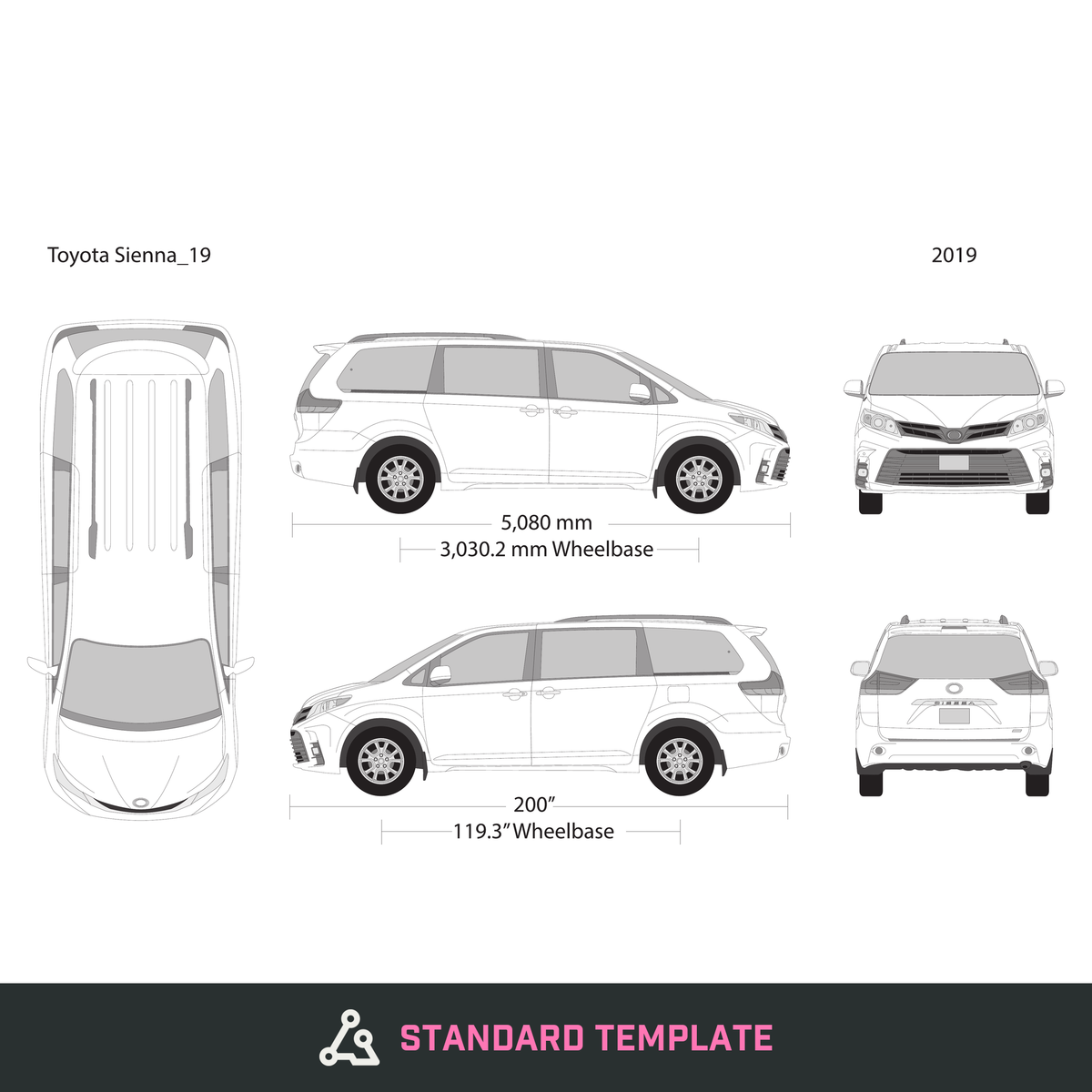 2019 Toyota Sienna vector wrap template, Design-Ready PDF - GravBase