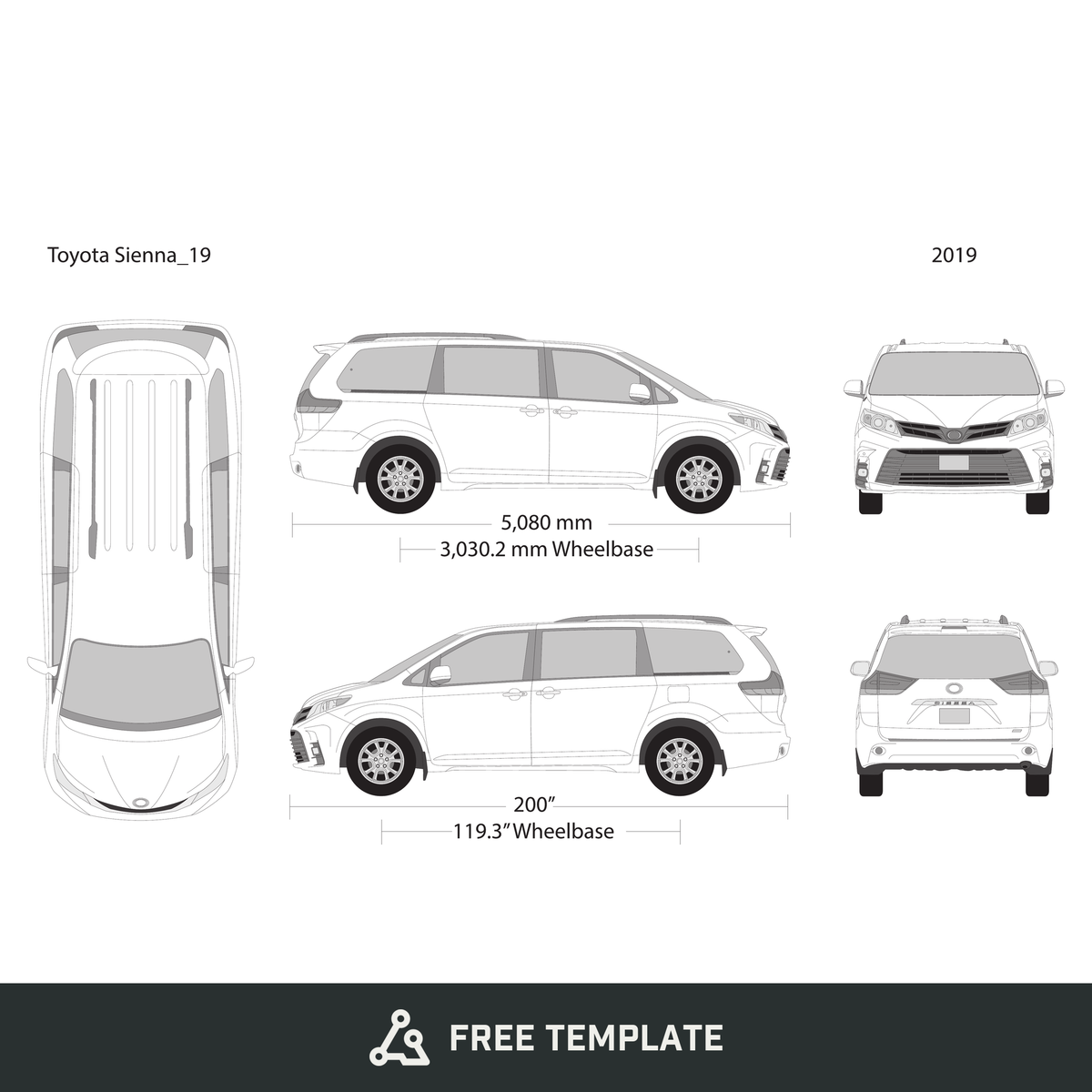 2019 Toyota Sienna free vector vehicle wrap template - GravBase