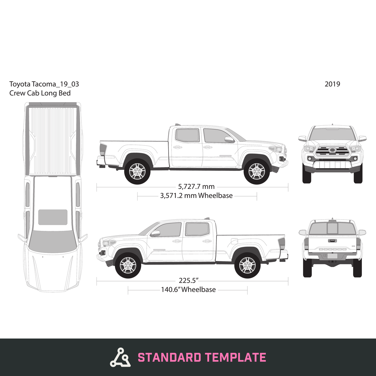 2019 Toyota Tacoma vector wrap template V03, Design-Ready PDF - GravBase