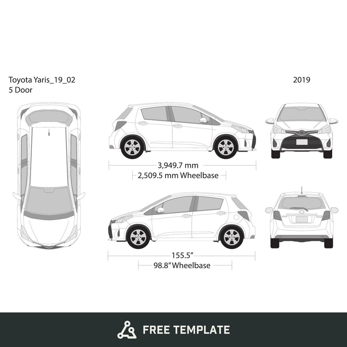 2019 Toyota Yaris free vector vehicle wrap template - GravBase