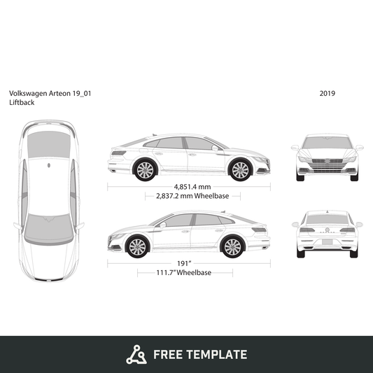 2019 Volkswagen Arteon free vector vehicle wrap template - GravBase