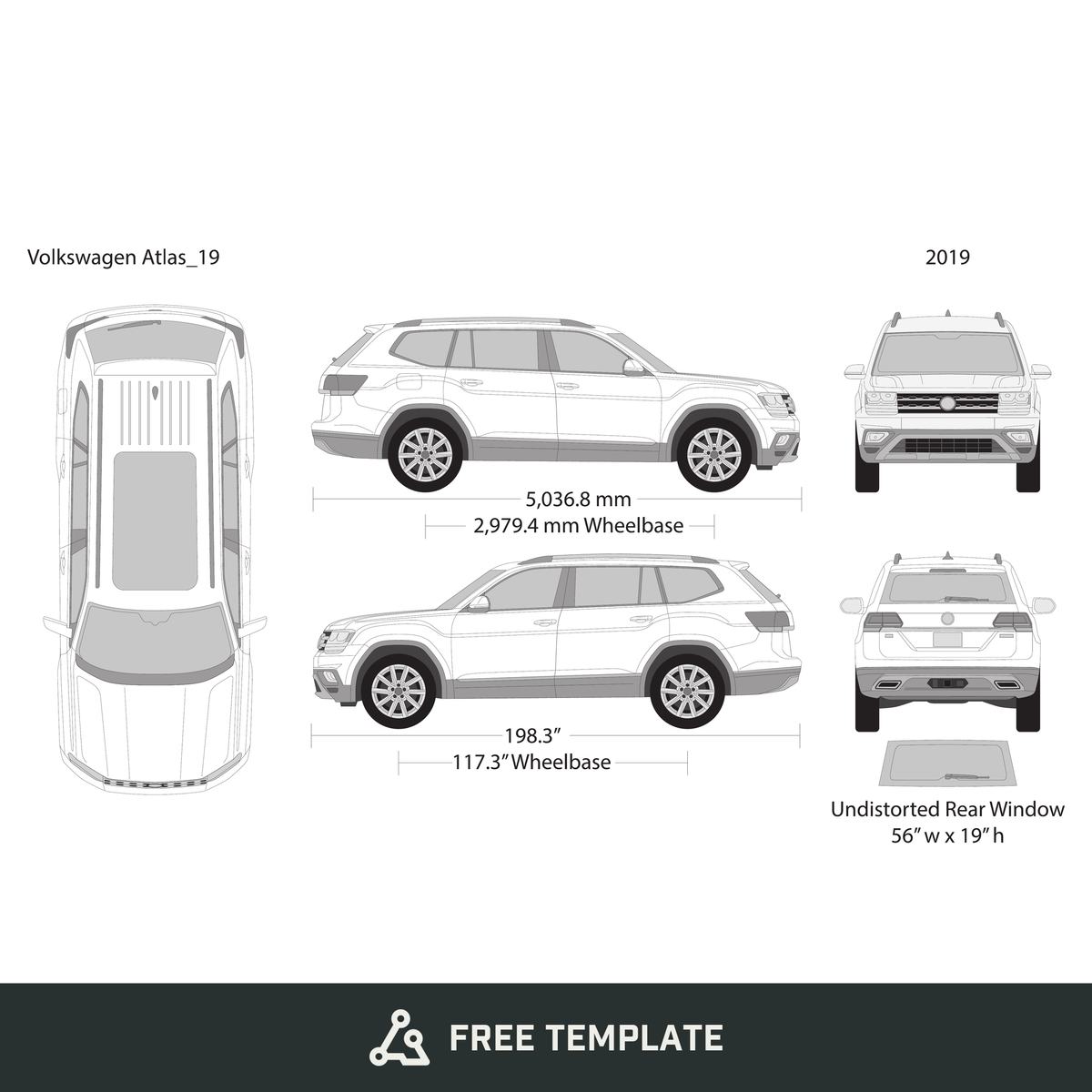 2019 Volkswagen Atlas free vector vehicle wrap template - GravBase