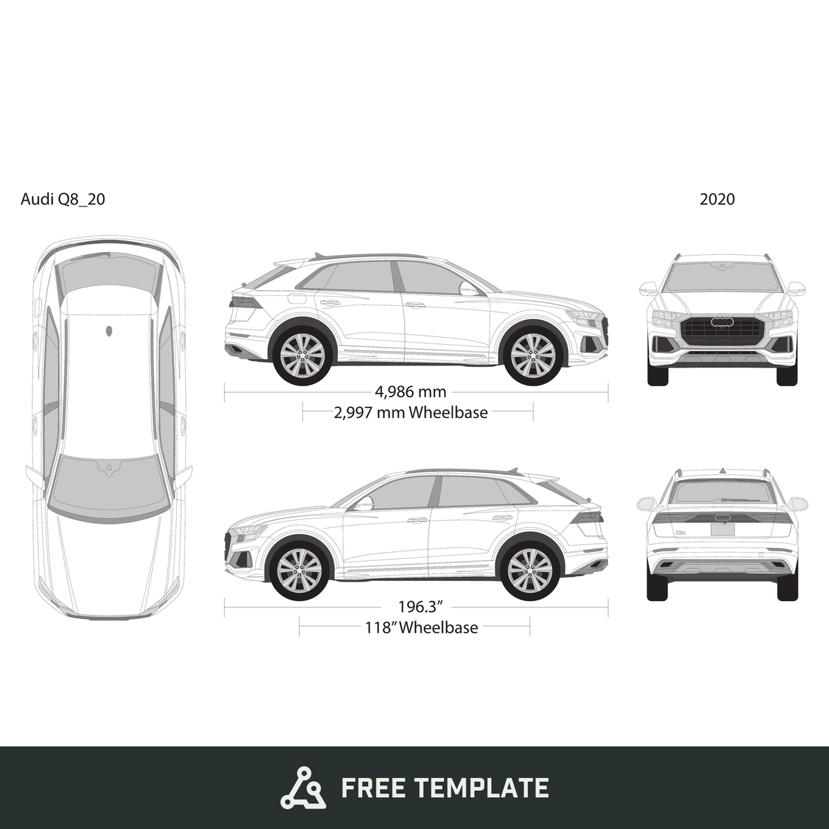 2020 Audi Q8 free vector vehicle wrap template - GravBase
