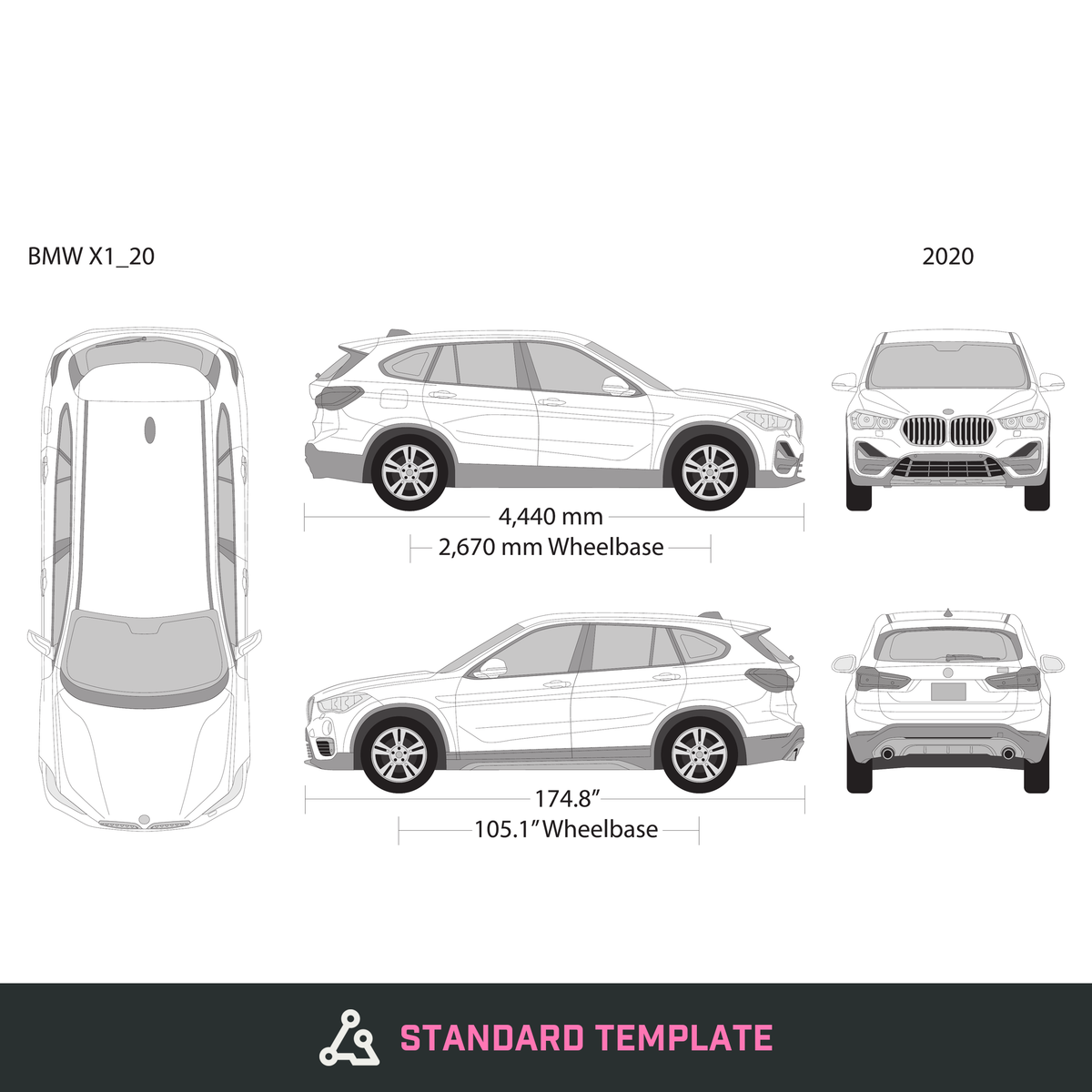 2020 BMW X1 vector wrap template, Design-Ready PDF - GravBase