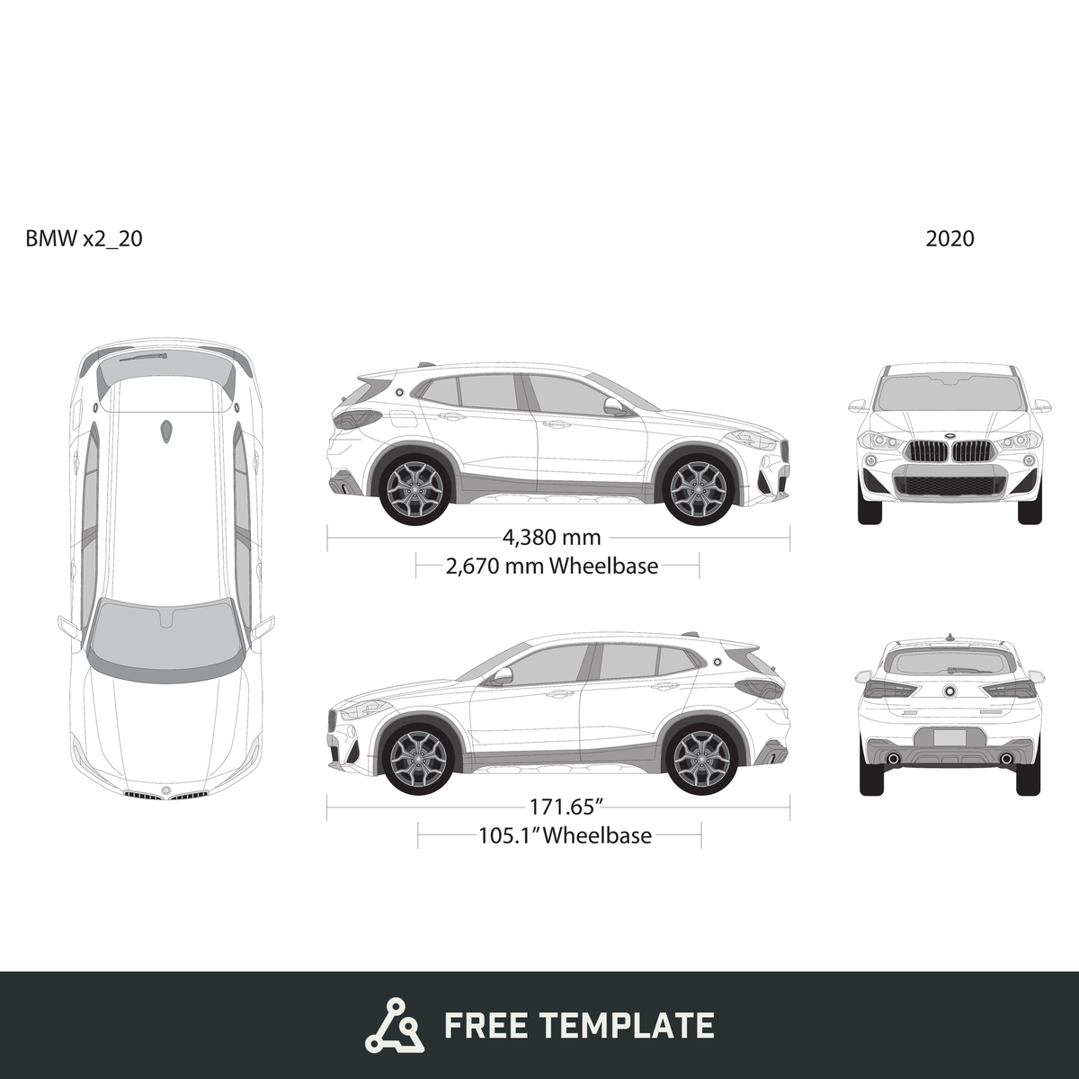 2020 BMW X2 free vector vehicle wrap template - GravBase