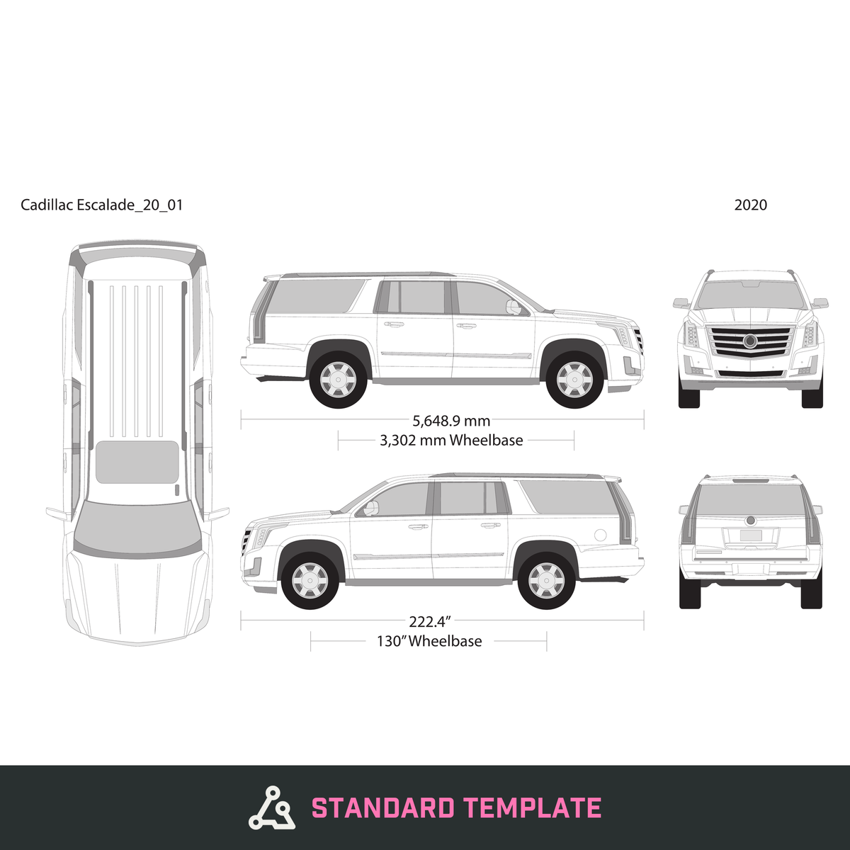 2020 Cadillac Escalade vector wrap template V01, Design-Ready PDF - GravBase