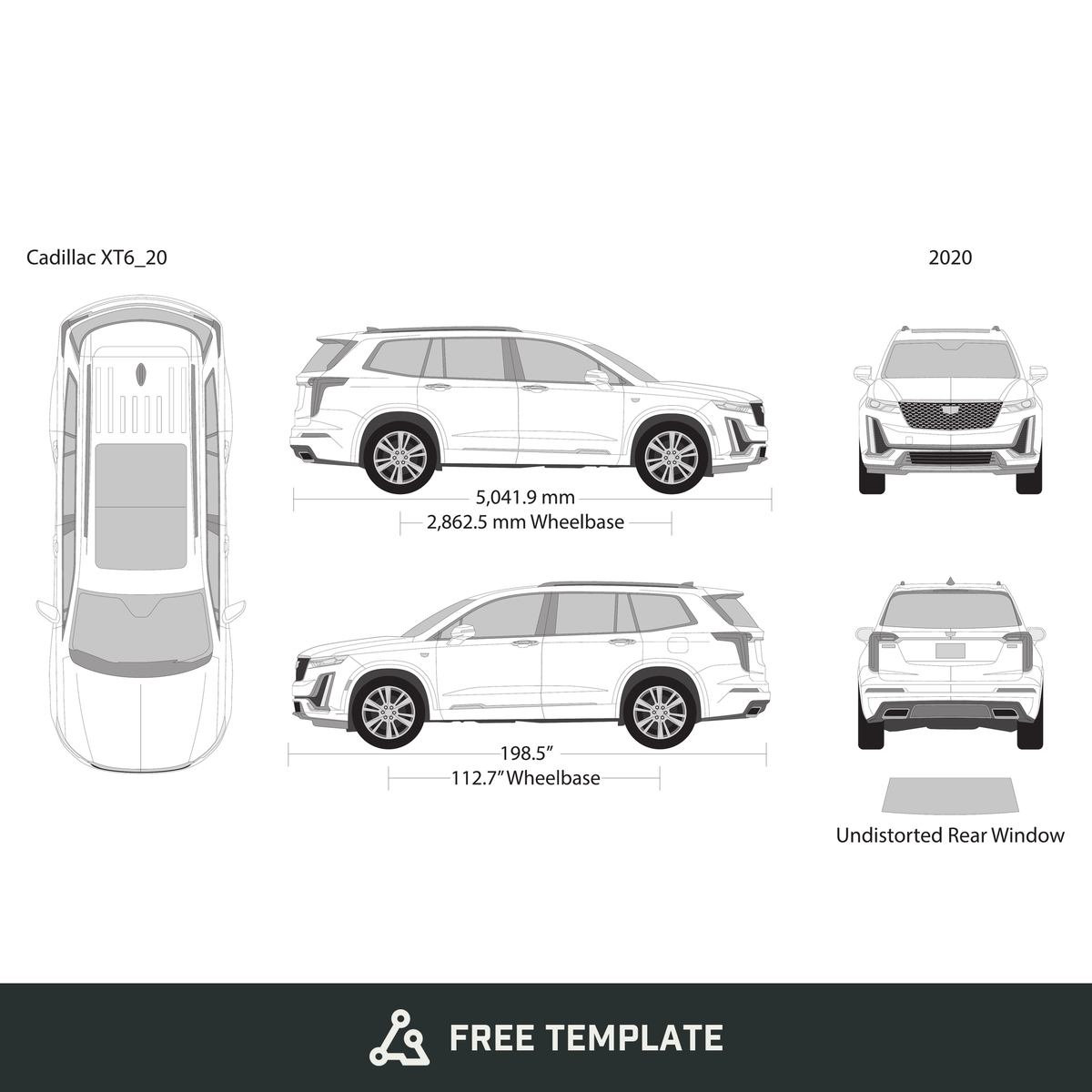 2020 Cadillac XT6 free vector vehicle wrap template - GravBase