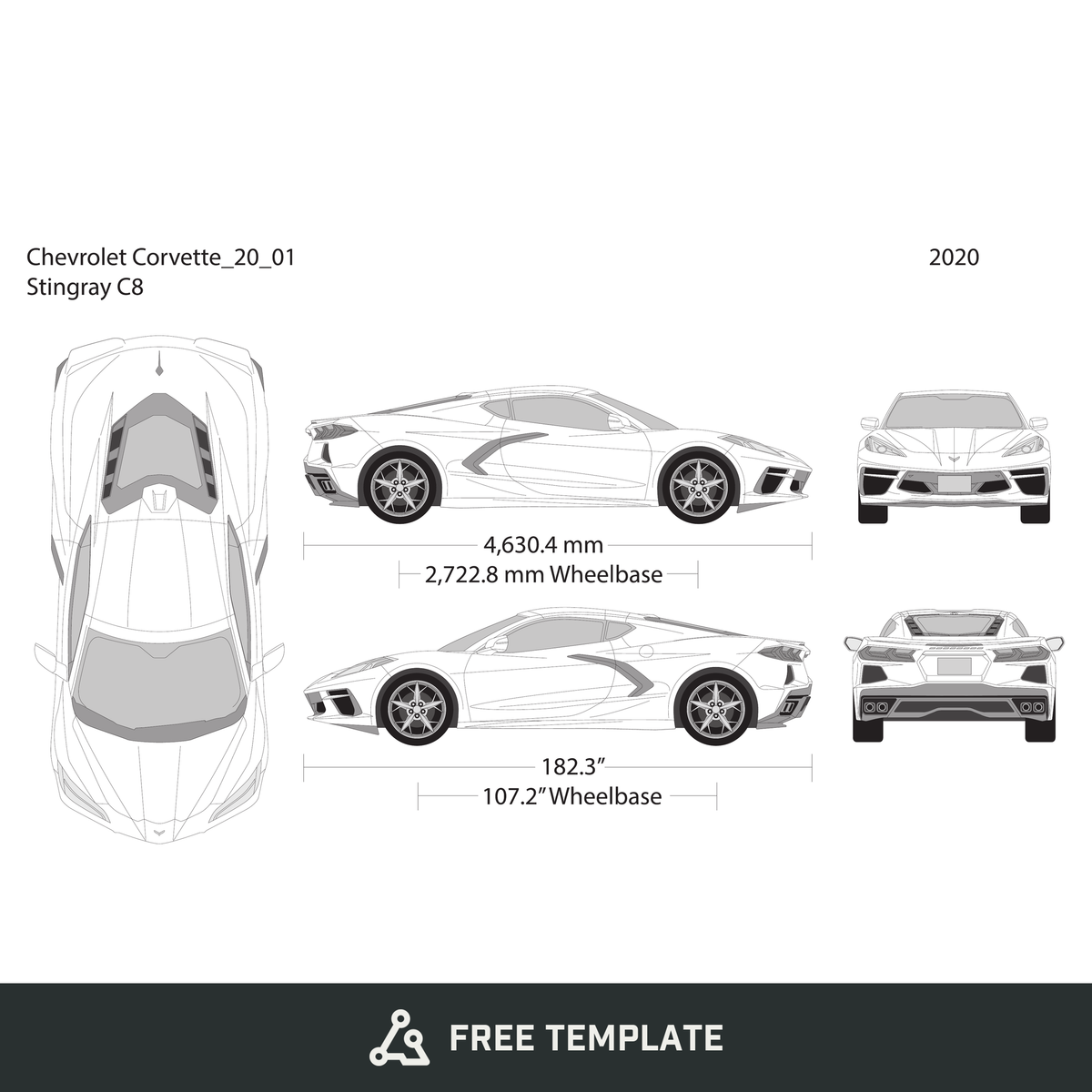 2020 Chevy Corvette free vector vehicle wrap template - GravBase