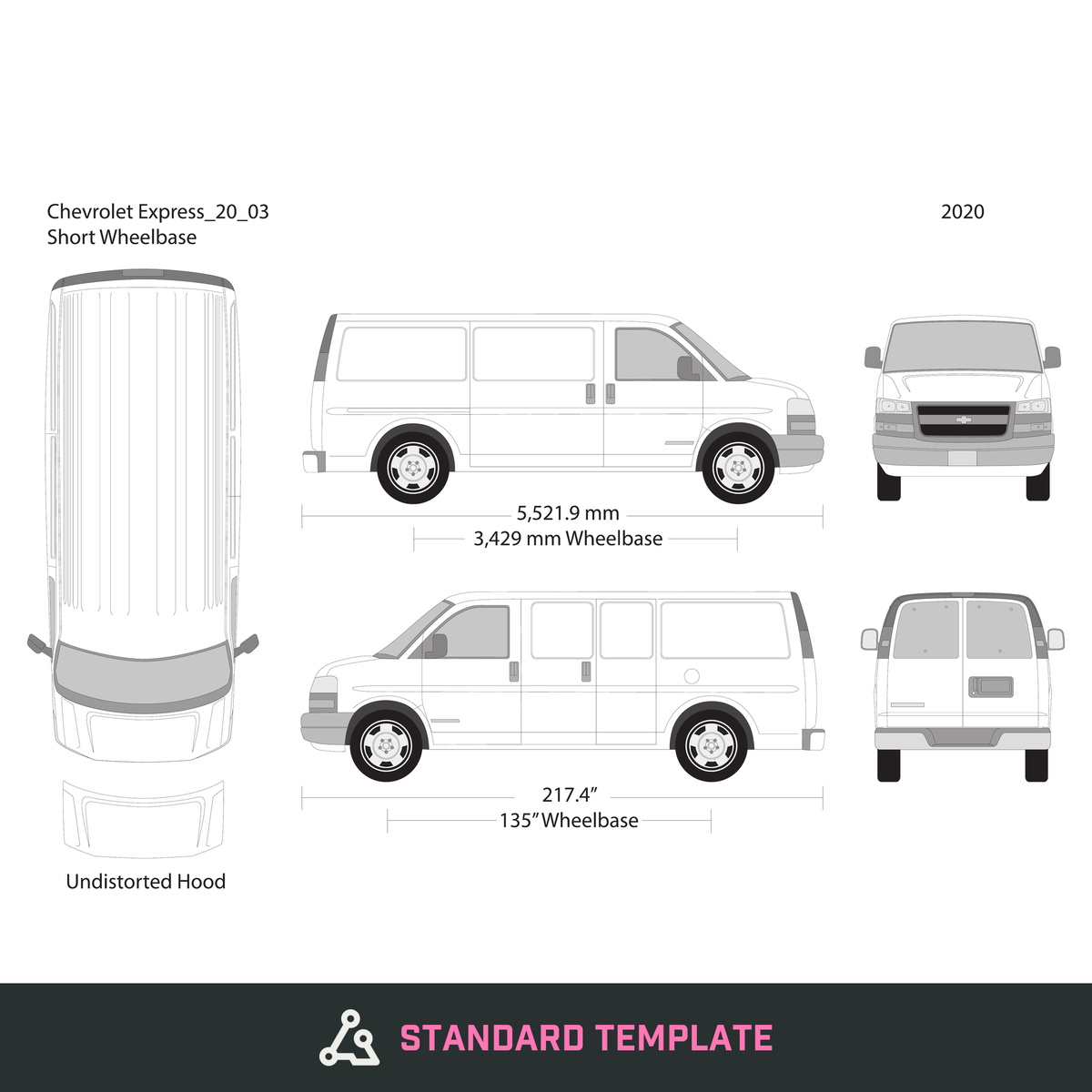 2020 Chevy Express vector wrap template V03, Design-Ready PDF - GravBase