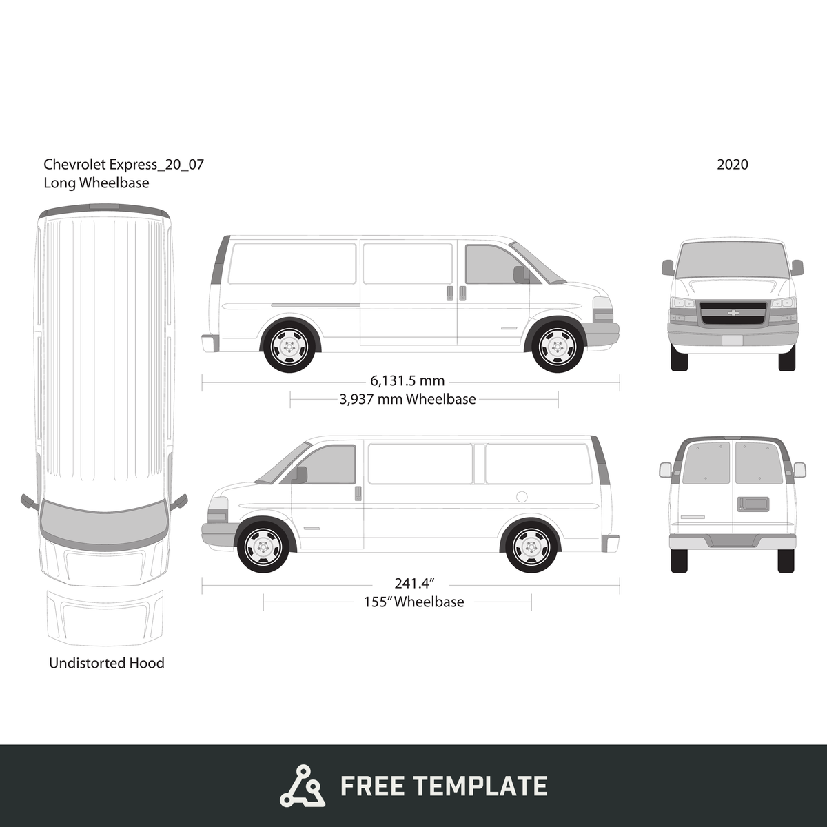 2020 Chevy Express free vector vehicle wrap template - GravBase