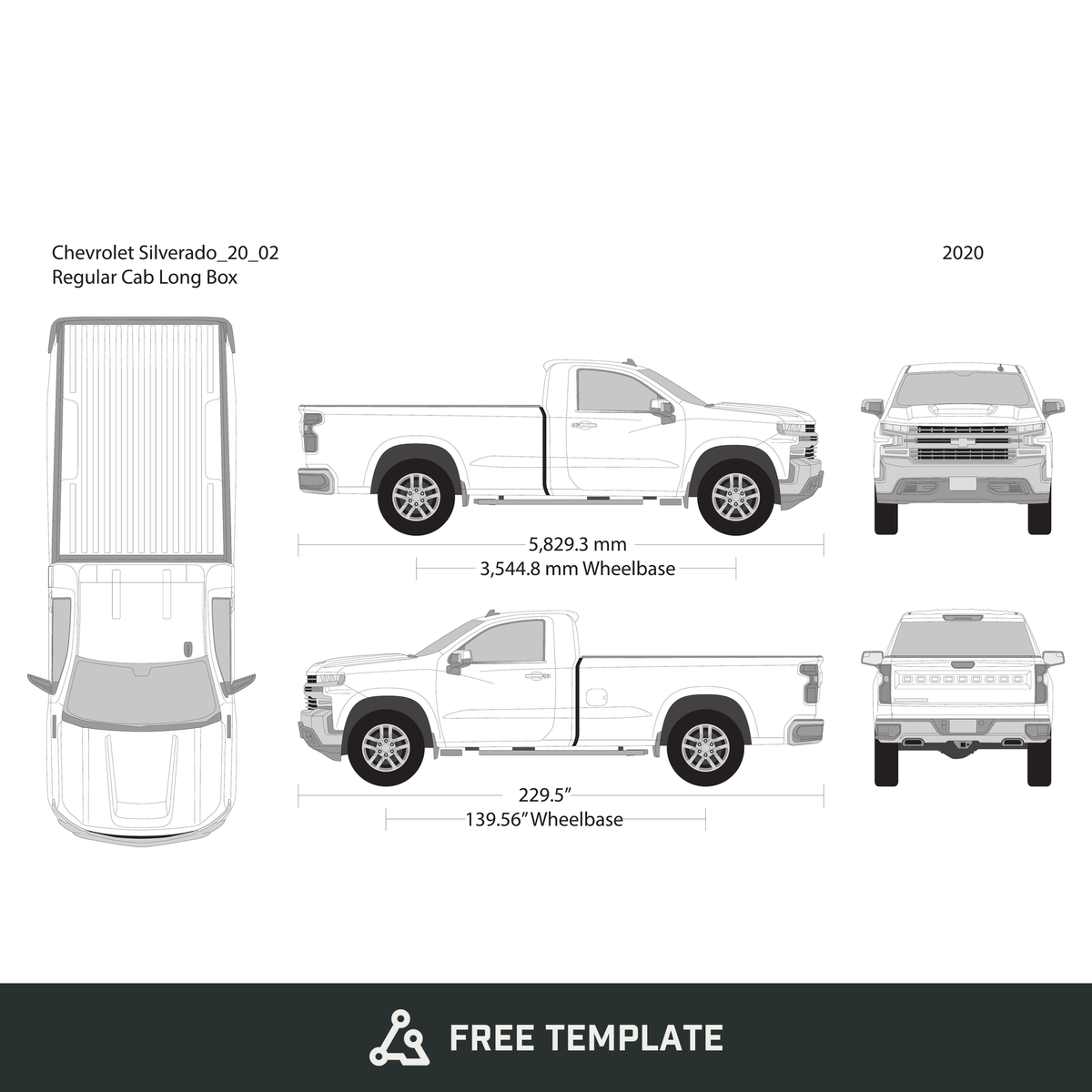 2020 Chevy Silverado 1500 free vector vehicle wrap template - GravBase