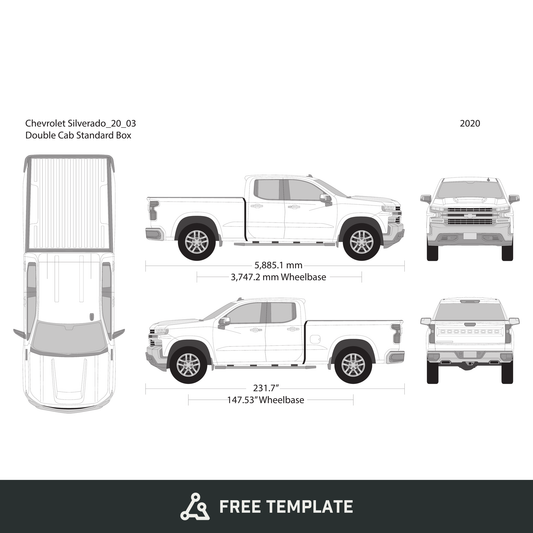 2020 Chevy Silverado 1500 free vector vehicle wrap template - GravBase