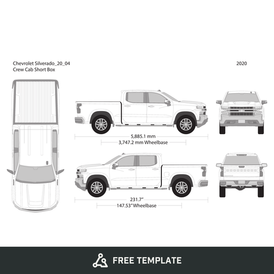 2020 Chevy Silverado 1500 free vector vehicle wrap template - GravBase