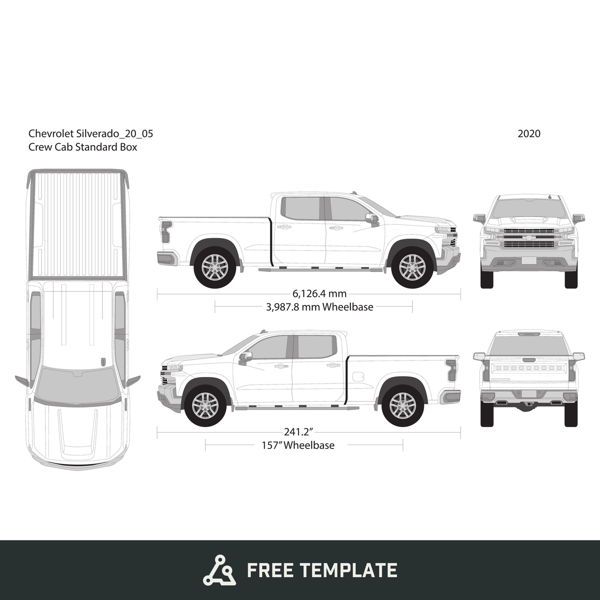 2020 Chevy Silverado 1500 free vector vehicle wrap template - GravBase
