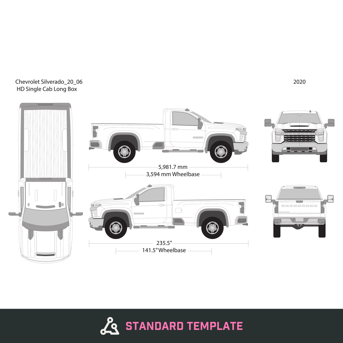 2020 Chevy Silverado 2500-3500 HD vector wrap template V06, Design-Ready PDF - GravBase