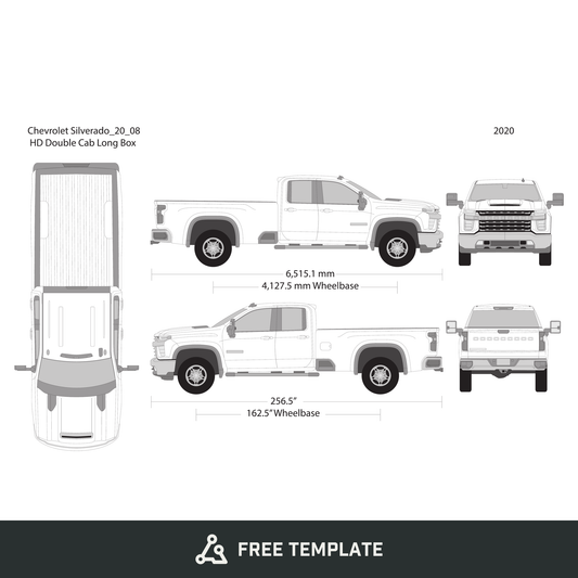 2020 Chevy Silverado 2500-3500 HD free vector vehicle wrap template - GravBase