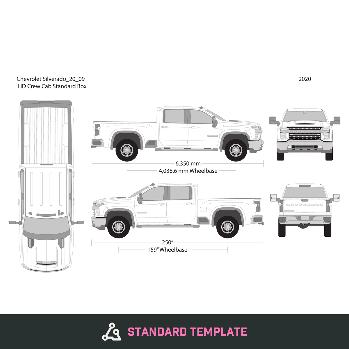 2020 Chevy Silverado 2500-3500 HD vector wrap template V09, Design-Ready PDF - GravBase