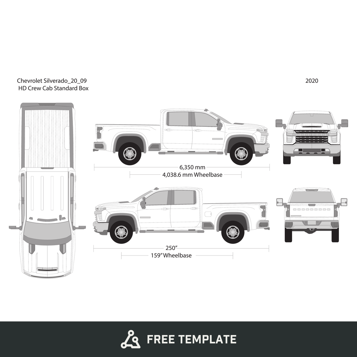2020 Chevy Silverado 2500-3500 HD free vector vehicle wrap template - GravBase