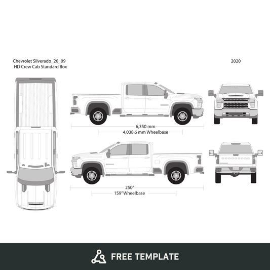 2020 Chevy Silverado 2500-3500 HD free vector vehicle wrap template - GravBase
