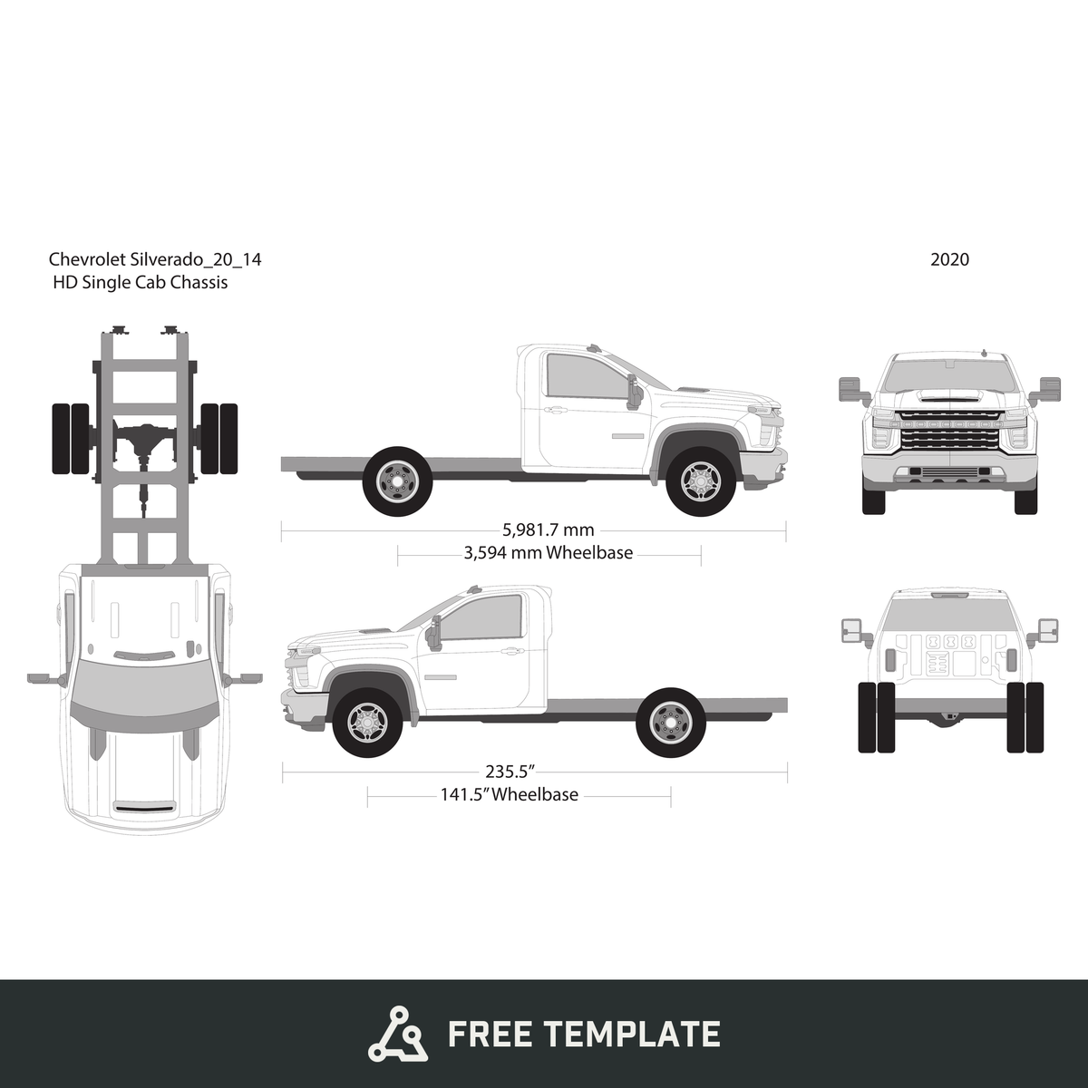 2020 Chevy Silverado 2500-3500 HD free vector vehicle wrap template - GravBase