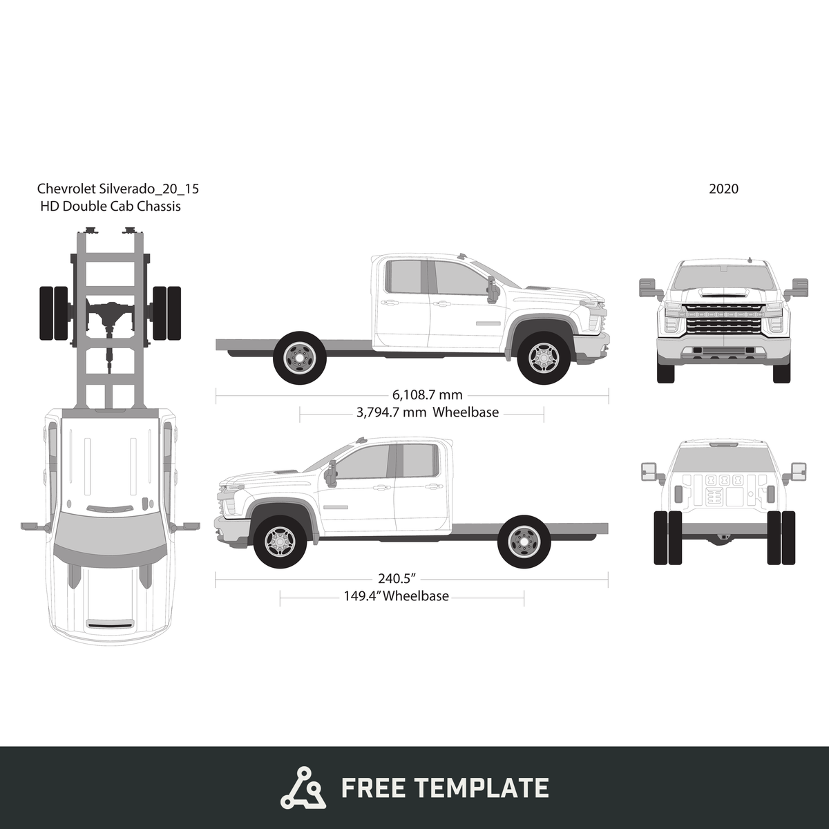 2020 Chevy Silverado 2500-3500 HD free vector vehicle wrap template - GravBase