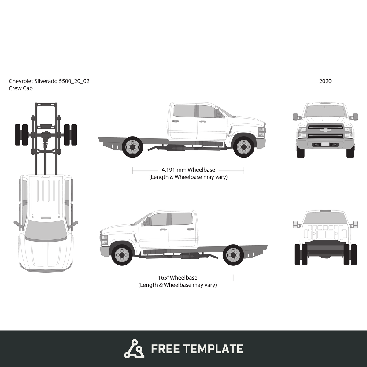 2020 Chevy Siverado 5500 free vector vehicle wrap template - GravBase