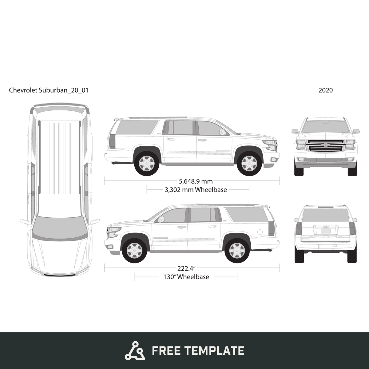 2020 Chevy Suburban free vector vehicle wrap template - GravBase