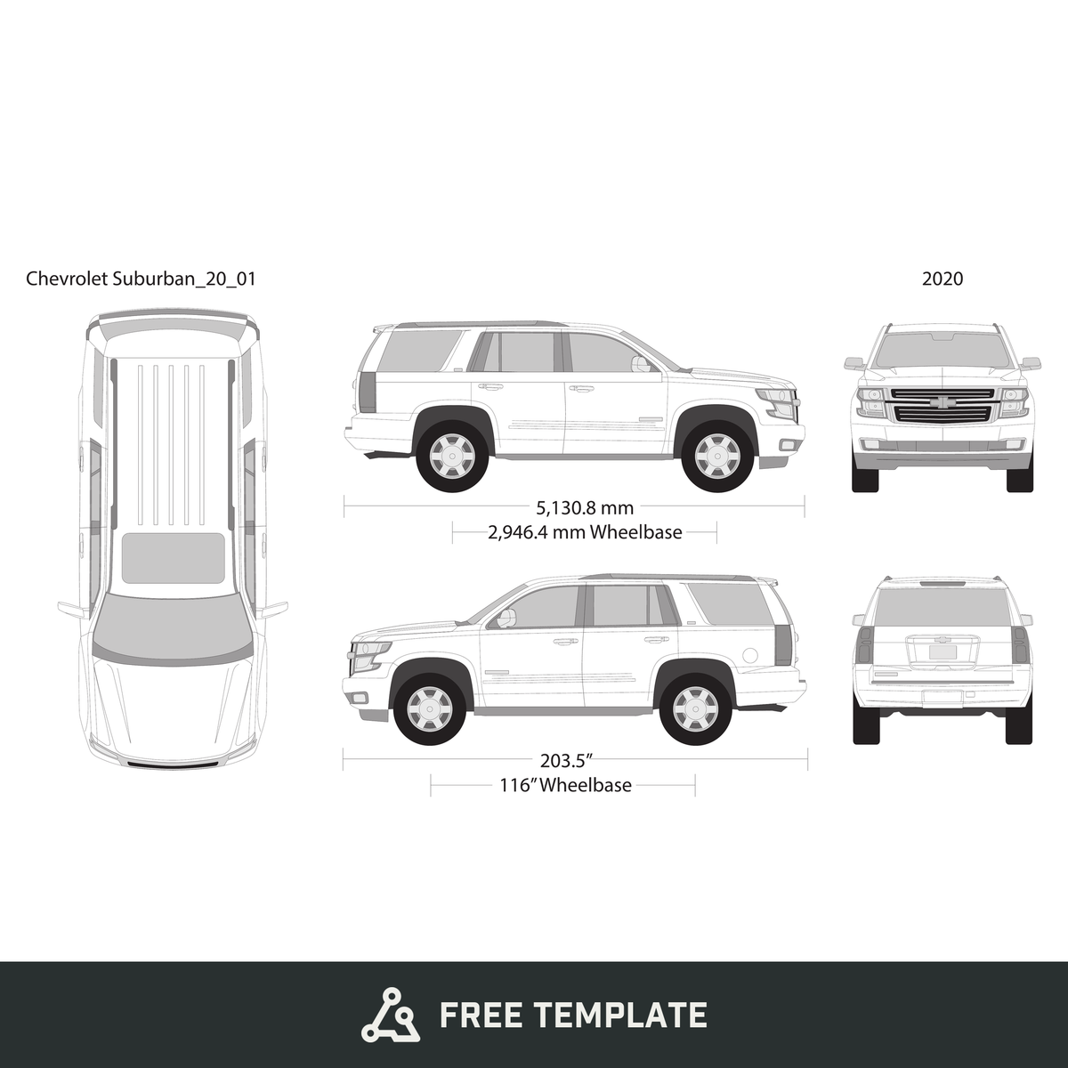 2020 Chevy Tahoe free vector vehicle wrap template - GravBase