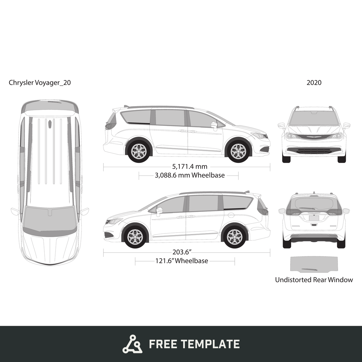 2020 Chrysler Voyager free vector vehicle wrap template - GravBase