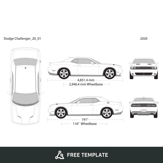 2020 Dodge Challenger free vector vehicle wrap template - GravBase