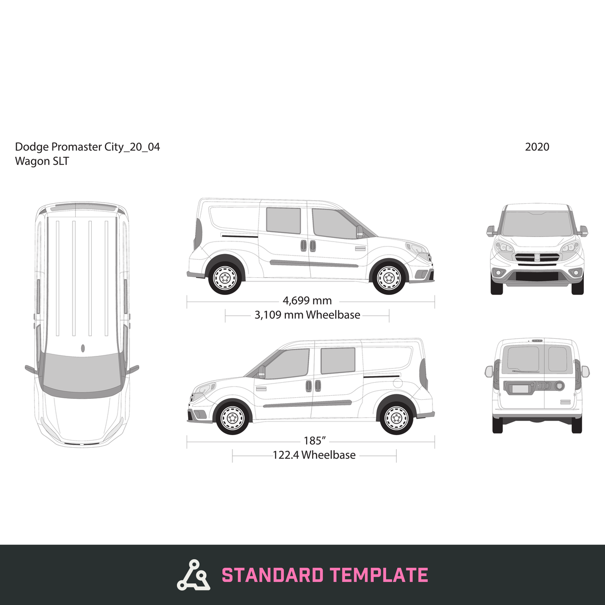 2020 Dodge Promaster City vector wrap template V04, Design-Ready PDF - GravBase