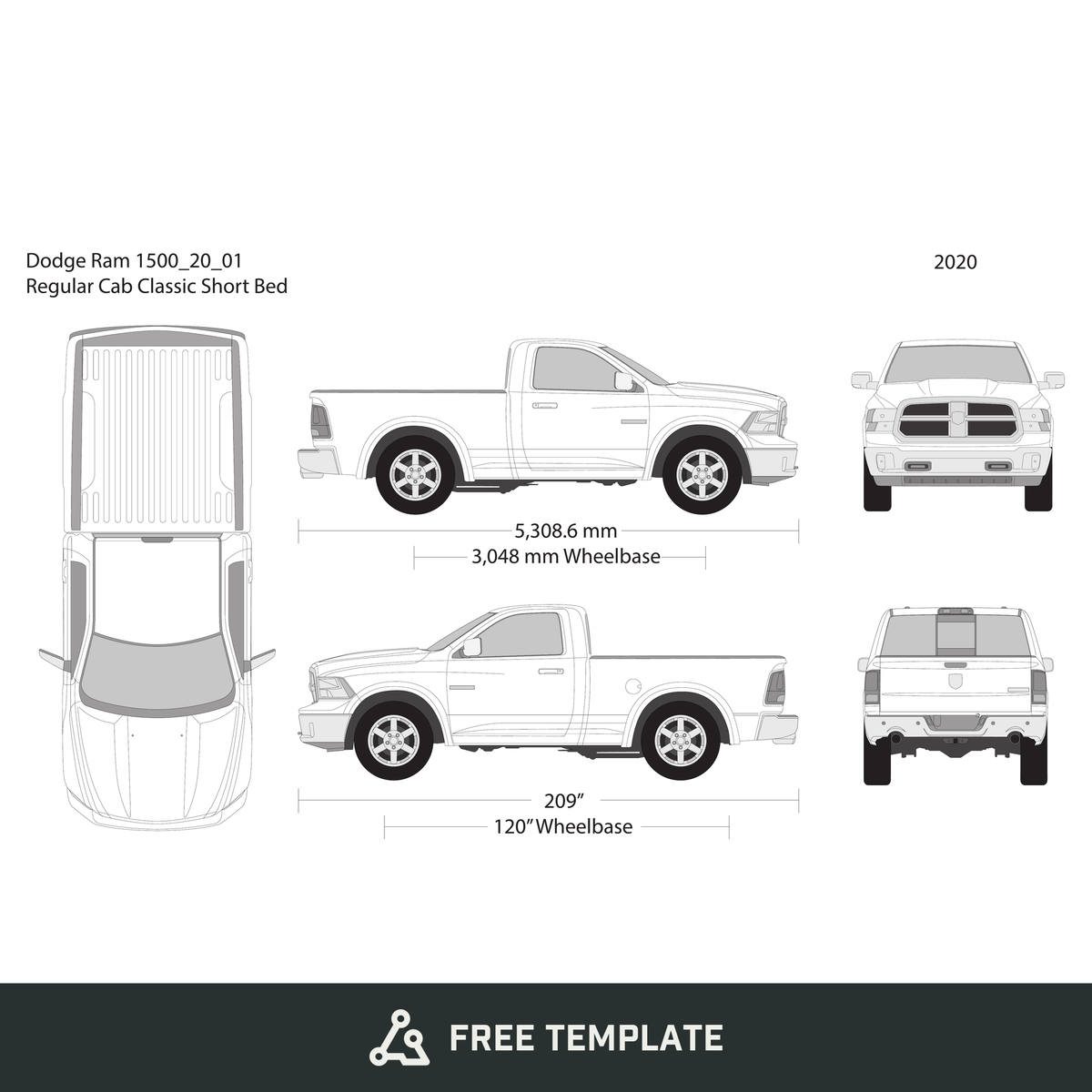 2020 Dodge Ram 1500 free vector vehicle wrap template - GravBase