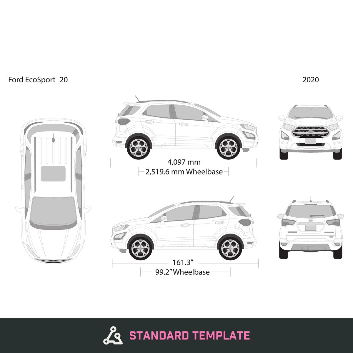 2020 Ford Ecosport vector wrap template, Design-Ready PDF - GravBase