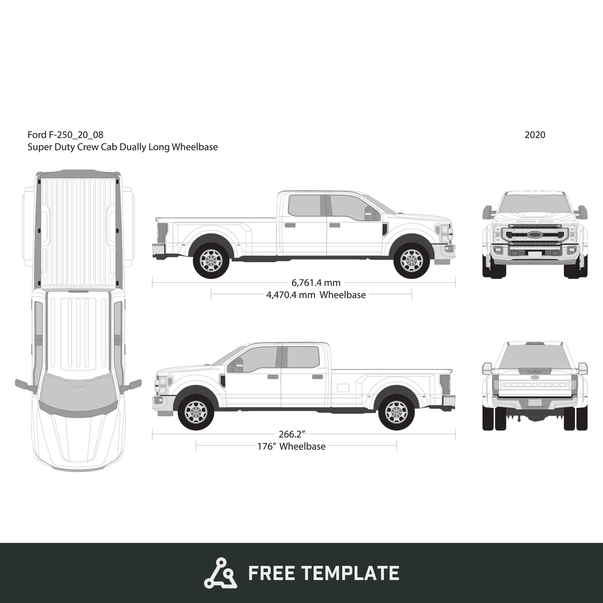 2020 Ford F-250 free vector vehicle wrap template - GravBase