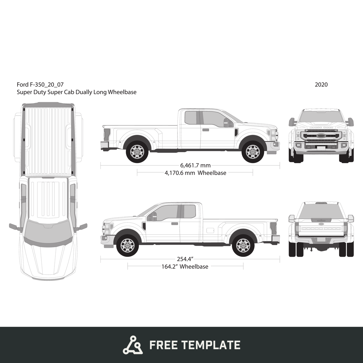 2020 Ford F-350 free vector vehicle wrap template - GravBase