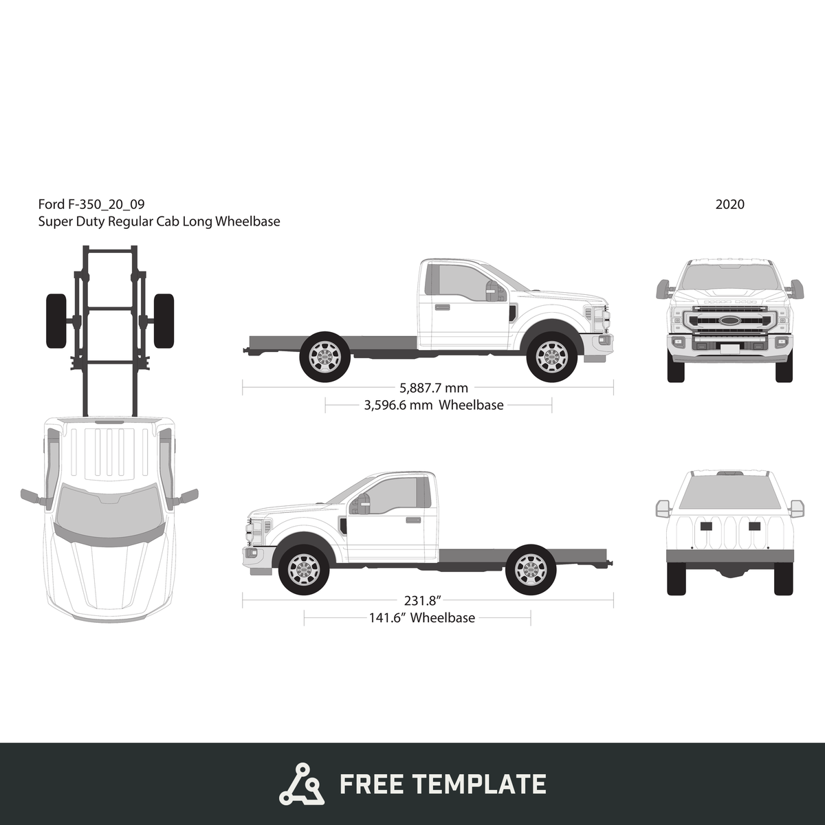 2020 Ford F-350 free vector vehicle wrap template - GravBase