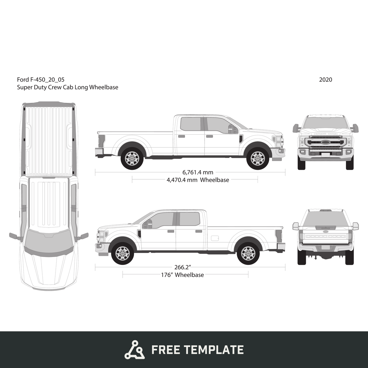 2020 Ford F-450 free vector vehicle wrap template - GravBase