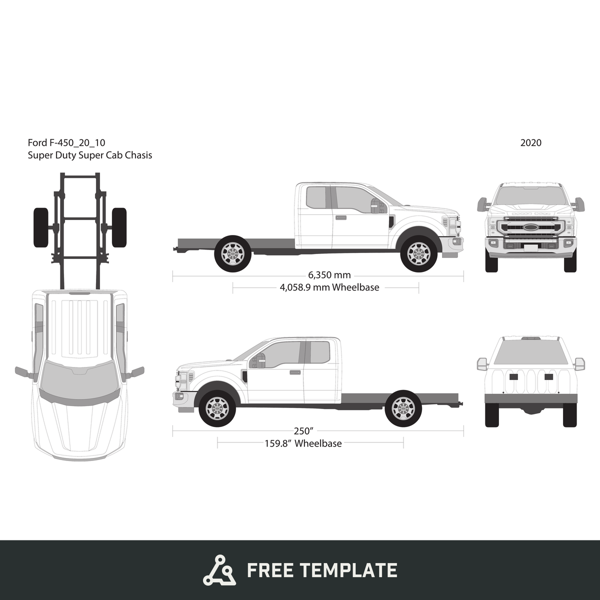 2020 Ford F-450 free vector vehicle wrap template - GravBase