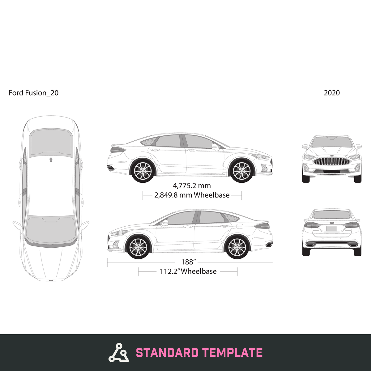 2020 Ford Fusion vector wrap template, Design-Ready PDF - GravBase