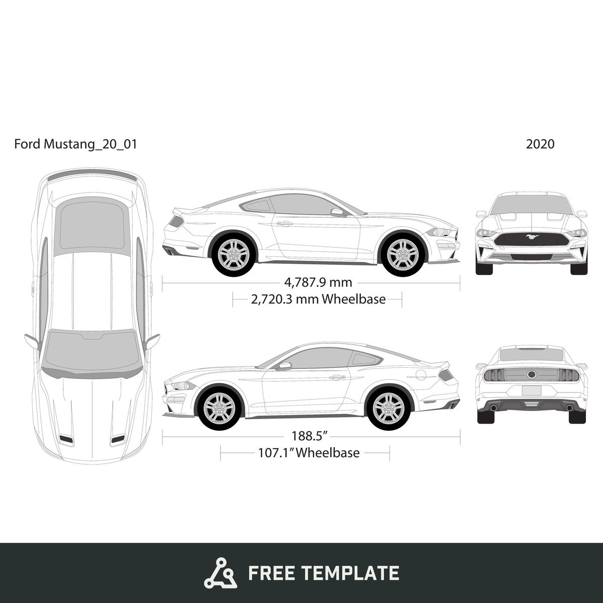 2020 Ford Mustang free vector vehicle wrap template - GravBase