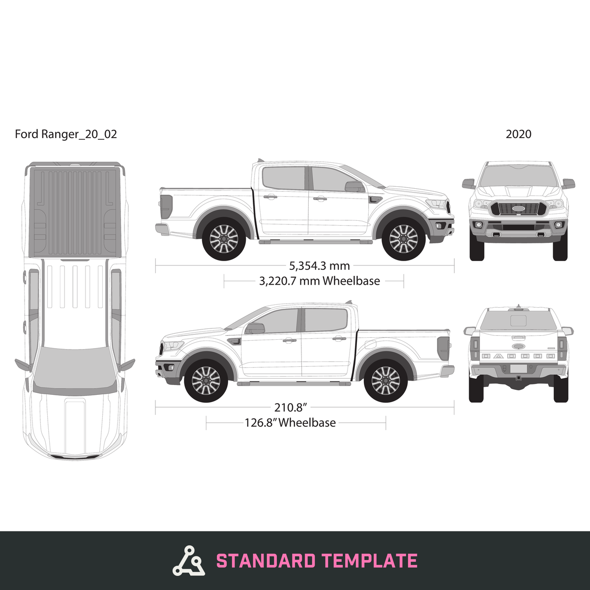 2020 Ford Ranger vector wrap template V02, Design-Ready PDF - GravBase