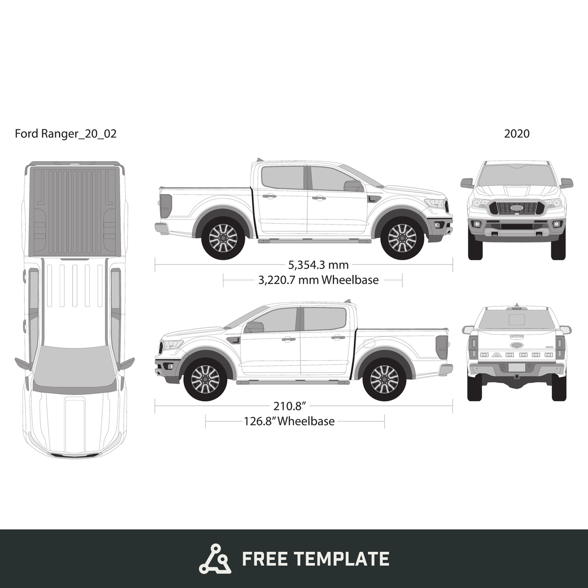 2020 Ford Ranger free vector vehicle wrap template - GravBase