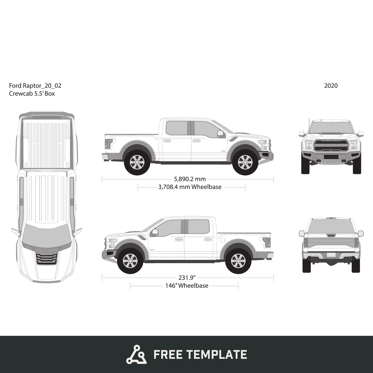 2020 Ford Raptor free vector vehicle wrap template - GravBase
