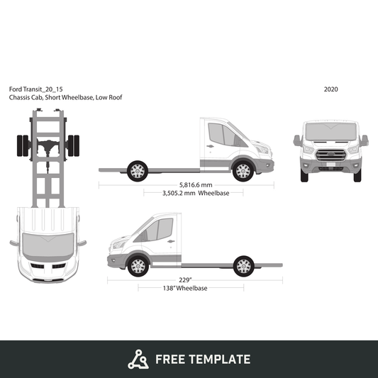 2020 Ford Transit Chassis free vector vehicle wrap template - GravBase