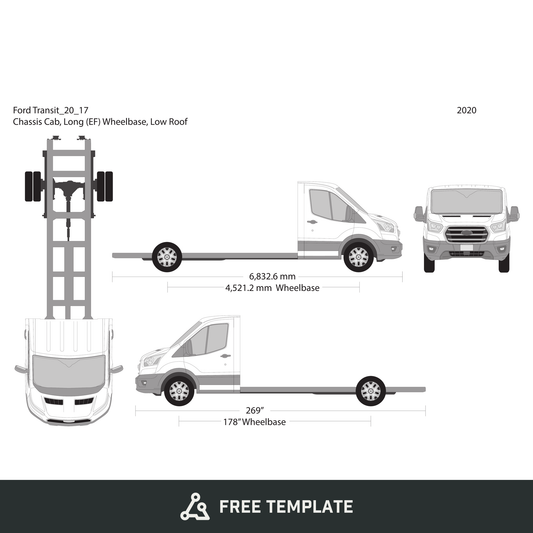 2020 Ford Transit Chassis free vector vehicle wrap template - GravBase