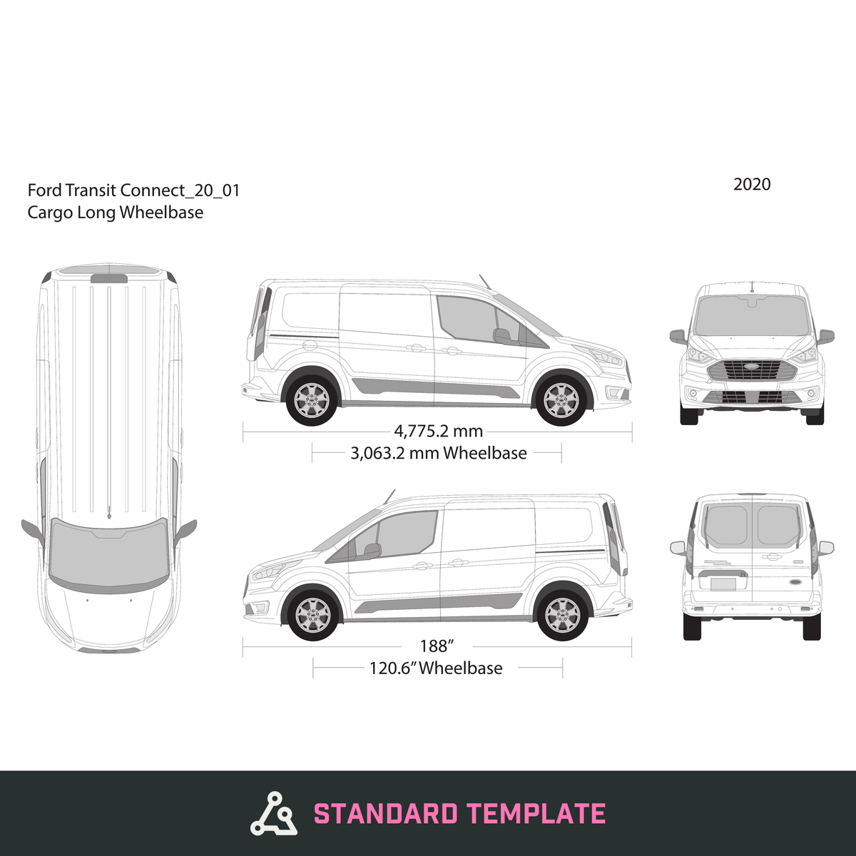 2020 Ford Transit Connect vector wrap template V01, Design-Ready PDF - GravBase